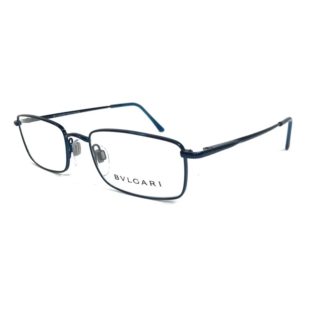 Bvlgari Eyeglasses Frames 157 203 Polished Blue Rectangle Wire Rim 50-18-135
